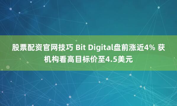 股票配资官网技巧 Bit Digital盘前涨近4% 获机构看高目标价至4.5美元