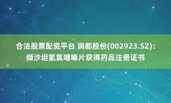 合法股票配资平台 润都股份(002923.SZ)：缬沙坦氢氯噻嗪片获得药品注册证书